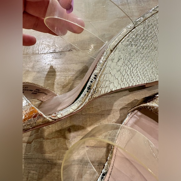 BCBGeneration gold metallic open toe wedge PATTI heels shoes slide sandal - Picture 10 of 16